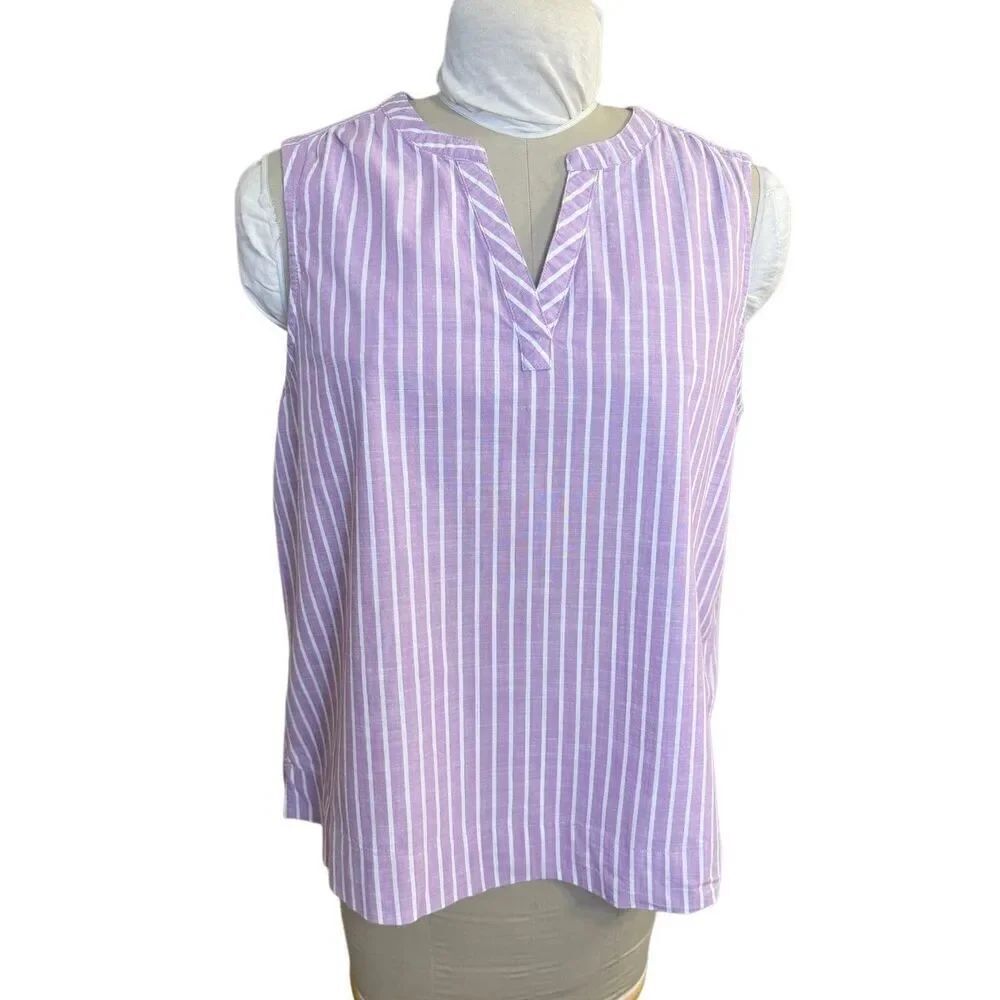 Natural Reflections Meadowlands Sleeveless Shirt - Dusty Lavender Stripe Large